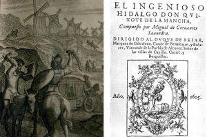 Ilustración de El Quijote impreso en 1662 por Juan Mommarte y portada de la primera edición castellana. JOSÉ AYMÁ