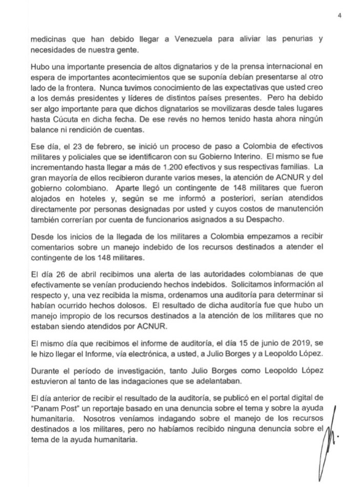 Carta de Calderón Berti a Juan Guaidó