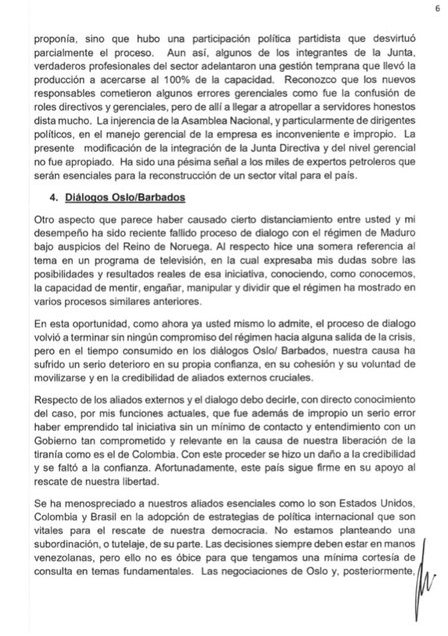 Carta de Calderón Berti a Juan Guaidó