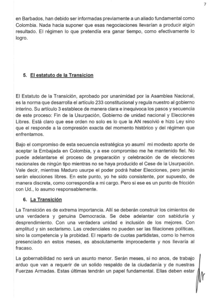 Carta de Calderón Berti a Juan Guaidó